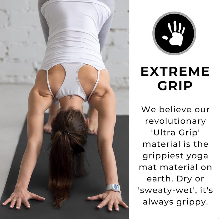 Килимок для йоги Plyopic Ultra-Grip Pro – нековзке покриття, комфорт та вологостійкість. Лінія вирівнювання для йоги, джоги, пілатесу, бікраму та гарячої йоги (Ultra Black (Minimalist))