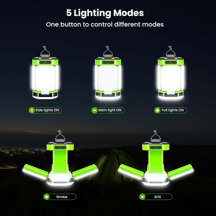 Ліхтар намету BICKON: 60 LED, 25 годин роботи, 4000mAh, 5 режимів, регулювання яскравості, для кемпінгу, походу, надзвичайних ситуацій