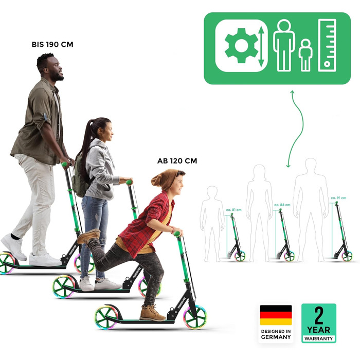 Скутер Apollo Phantom Pro City з LED-підсвіткою - розкладний, регульований по висоті, для дорослих, дітей та підлітків