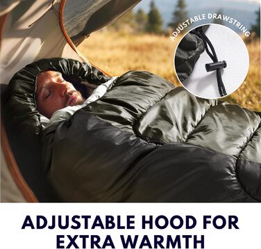 Спальний мішок XXL для дорослих, тепла погода, для кемпінгу, зими, походів, полювання, подорожей (2,4 кг, армійний зелений)