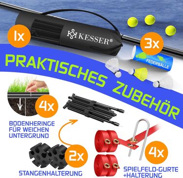 Мережа для бадмінтону та тенісу KESSER® 3-в-1, 300 см, з м'ячами та сумкою