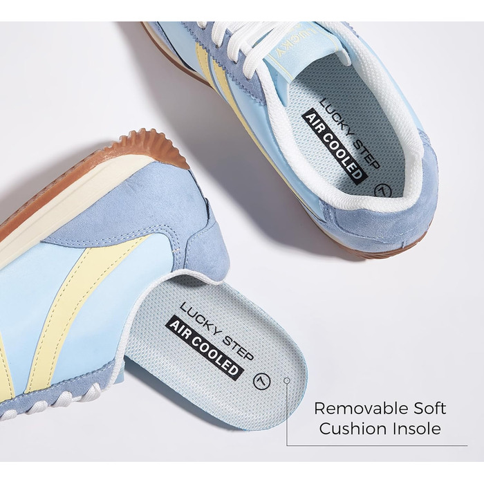 Жіночі ретро-кросівки LUCKY STEP: зручні повсякденні черевики 39 EU, синьо-жовті, з протиковзкою підошвою та дихаючою підкладкою