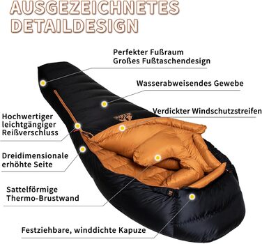 Спальний мішок зимовий Buerts, для температур від 0 до -24°C. Ultraleichter Mumien-Schлаfsack, чорний, для дорослих та підлітків, кемпінг, походи, трекінг.