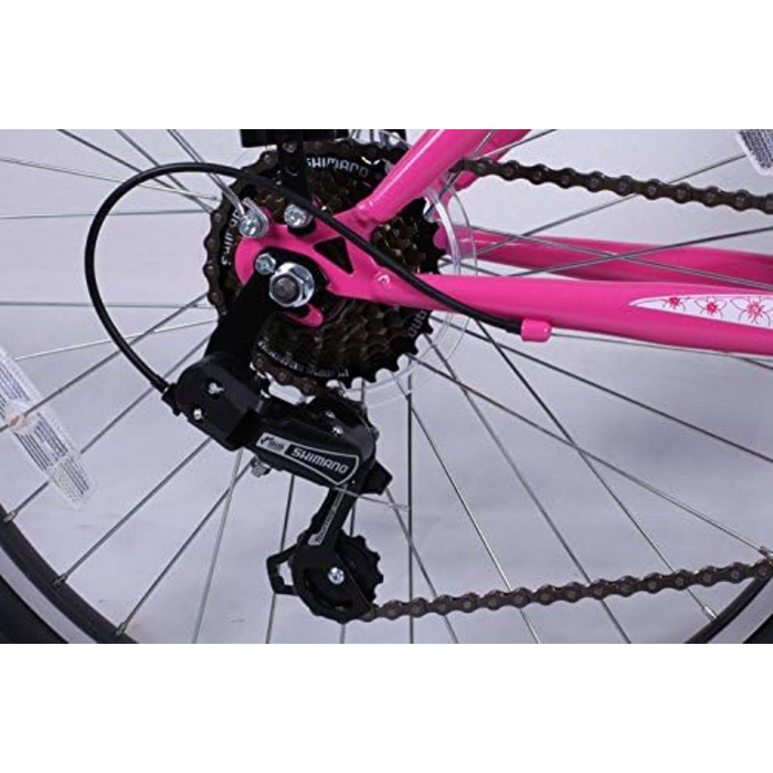 Дівчача дитяча велосипед 24 дюйми, 21 передача Shimano, освітлення згідно з Правилами дорожнього руху, рожевий, подвійний фрейм