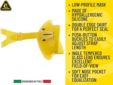 Маска для снорклінгу Cressi F1 (Рамка відсутня) + Трубка Dry - Комбо Набір для Дайвінгу та Снорклінгу, Унісекс, Прозора/Жовта