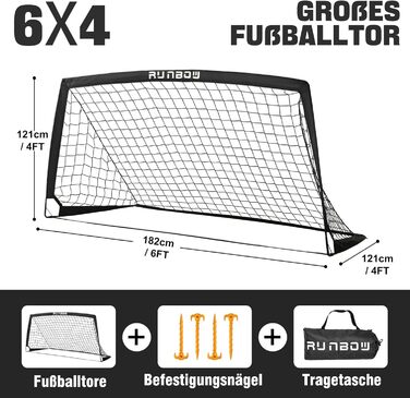 Дитячі воріта для футболу RUNBOW 1,8 x 1,2 м, портативні, з сумкою для перенесення (2 шт., чорний)