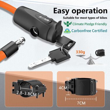 Надійне велосипедне замкове тросик 120 см, 12 мм, посилений, з 2 ключами, для велосипеда, триколісного велосипеда, мотоцикла, скутера (Помаранчевий)