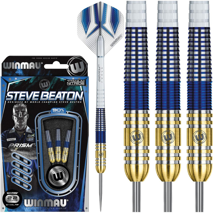Дротики WINMAU Steve Beaton 22 г вольфрамові, сталевий наконечник, комплект із крилами та держателями, професійні для дартсу