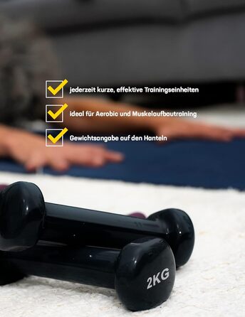 SPORTINATOR Гантелі 2 шт. по 2 кг, шестигранні, чорні, для дому та спортзалу, унісекс, силові тренування
