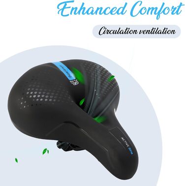 Зручне велосипедне сидіння BWBIKE з широким, амортизуючим сидінням з Memory Foam та водонепроникним шкіряним покриттям (Блакитний)