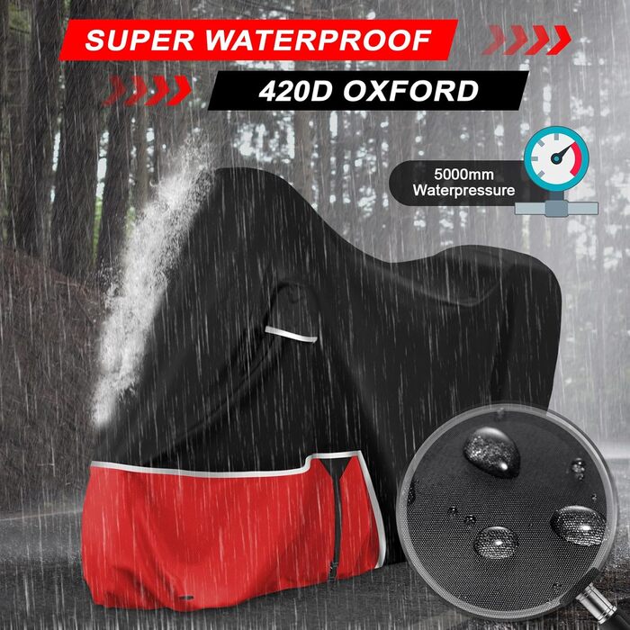 Водонепроникний захисний чохол для мотоцикла Piaggio MP3 400/500 з кофром, 420D Oxford, чорний/червоний