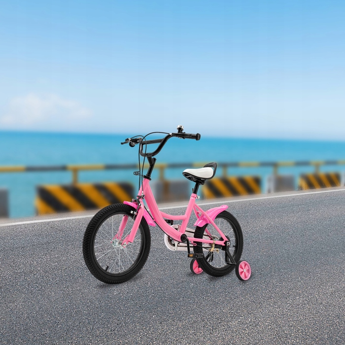 Дитячий велосипед 16 дюймів із бічними колесами для дітей 5-8 років, рожевий