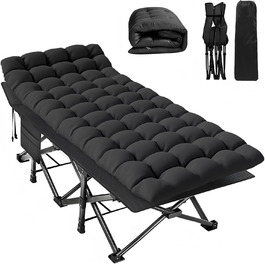 Розкладне ліжко для кемпінгу Newfulam XXL/XL, до 400 кг, з матрацом, чорне