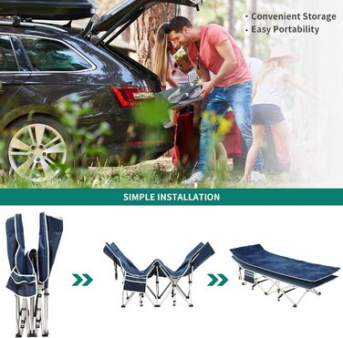 Складне туристичне ліжко YITAHOME для дорослих з матрацом, чорне (синій + подушка)