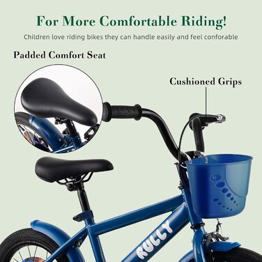 Дитяче велосипед RULLY Динозавр для хлопчиків 2-7 років, 12/14/16 дюймів, BMX, з додатковими колесами, блакитний