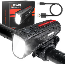 LED фара для велосипеда Henmi, StVZO сертифікована, USB зарядка, 2 режими освітлення, IPX5 водонепроникність, 100 люкс