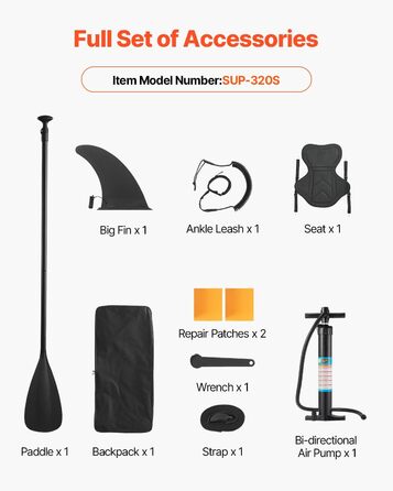 Надувний SUP VEVOR Stand Up Paddle Board (323/335см) з аксесуарами: насос, весло, рюкзак, ремнабір, кишенька для телефону. Підходить для дорослих та дітей.