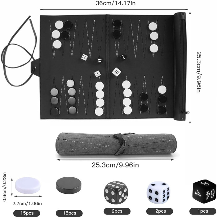 Набір для гри в шашки (бекґеммон) дерев'яний, 15 дюймів, для дорослих та дітей, портативний, коричневий, темно-сірий