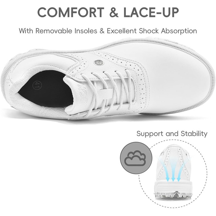 Гольф-взуття чоловіче ULTIANT водонепроникне, без шипів, класичне, зручне, кросівки для гольфу, тренувальне взуття (білий, 47 EU)