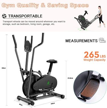 Еліптичний тренажер Neezee 2-в-1 для дому: крос-тренажер та степер з LCD-монітором, регульованим опором, чорний (макс. вага 120 кг)