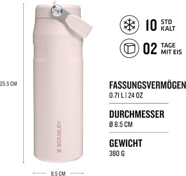 Термобутилка Stanley Flip Straw 2.0 0.7 л з трубочкою, термочашка для напоїв, зберігає холод до 12 годин, льодяне охолодження до 3 діб, BPA-free, не протікає, для тримача напоїв, можна мити в посудомийці, рожевий кварц