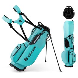 COSTWAY Гольф сумка на візку, сумка для гольфу з 8 відділеннями та водонепроникним чохлом, легка гольф сумка з 5 кишенями та підставкою, футляр для олівців портативна для чоловіків, жінок (Турквіс)