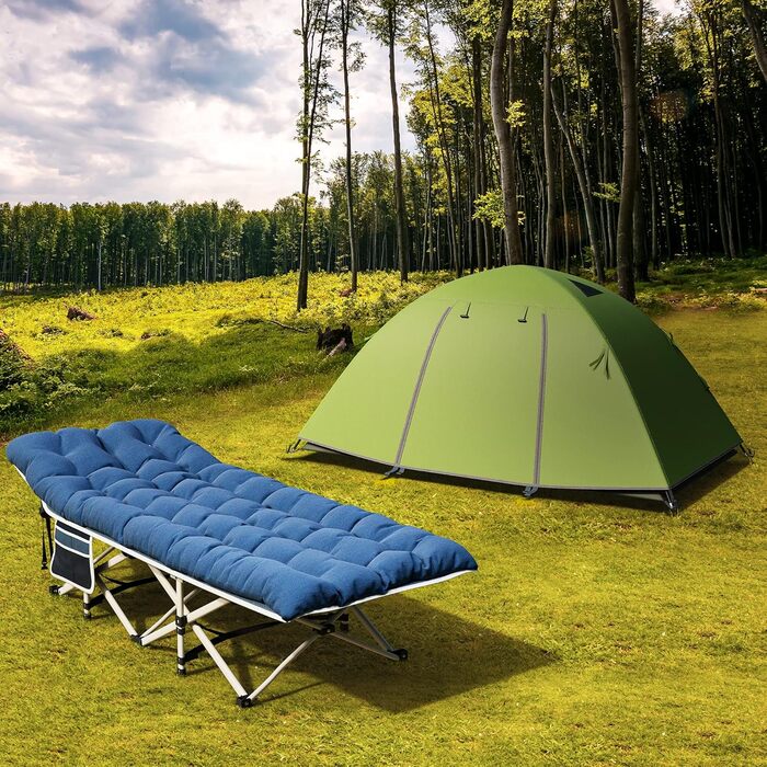 Розкладне ліжко для кемпінгу YITAHOME для дорослих з матрацом, міцне, надійне, для відпочинку на природі, блакитне
