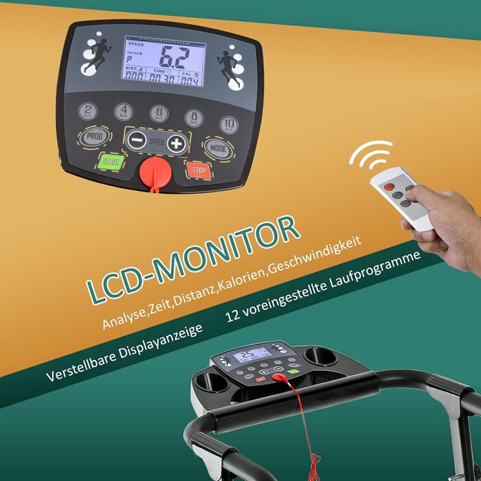 Електрична бігова доріжка Homcom, складана, з LCD-дисплеєм, 500 Вт, 0,8-10 км/год, 3 програми, чорна