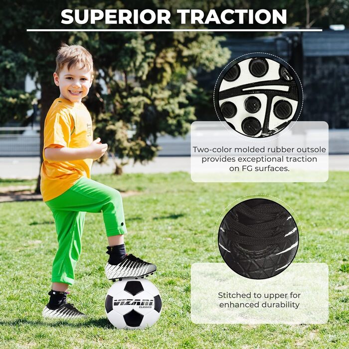 Дитячі футбольні бутси Vizari 2.5 для дітей (унісекс), чорно-біло-срібні