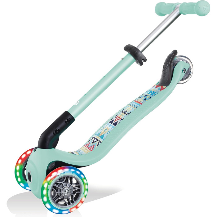Самокат трьохколісний GLOBBER Junior Fantasy Lights складний, колеса 120/80 мм, ABEC 5, LED-підсвітка, м'ятний колір