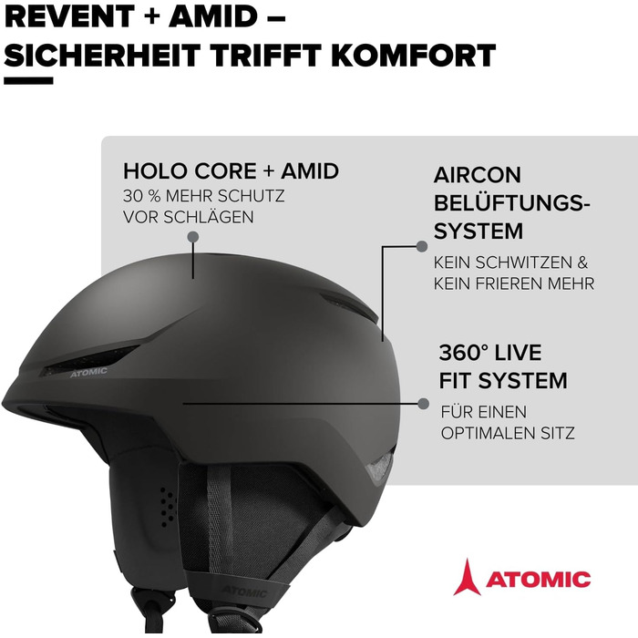 Шолом Atomic Revent Lite для гірськолижного спорту та сноубордингу, чорний, 59-63
