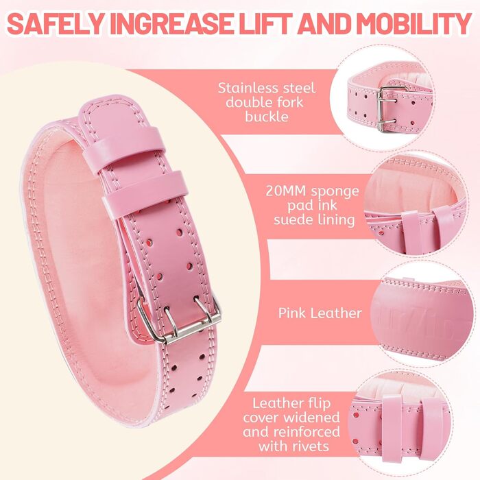 Лляний пояс для важкої атлетики для жінок з підтримкою попереку 10,2 см для пауерліфтингу та присідань (Великий, Рожевий)