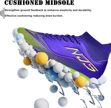 Чоловічі футбольні бутси для юніорів, бутси для тренувань High Top з шипами, професійні футбольні бутси для змагань, Outdoor спортивне взуття, Kunstrasen, унісекс (фіолетовий, 38 EU)