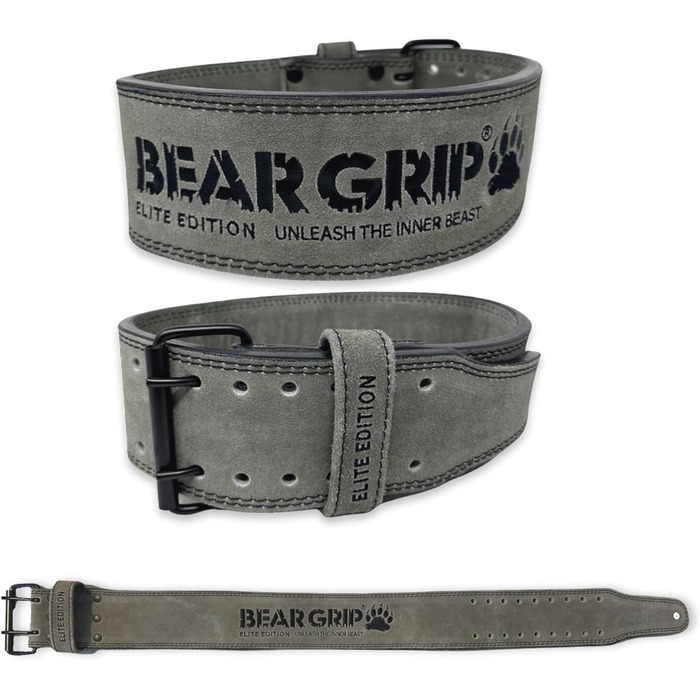 Пояс для пауерліфтингу BEAR GRIP Power Belt Elite Edition, преміум, подвійна пряжка, XS, сірий