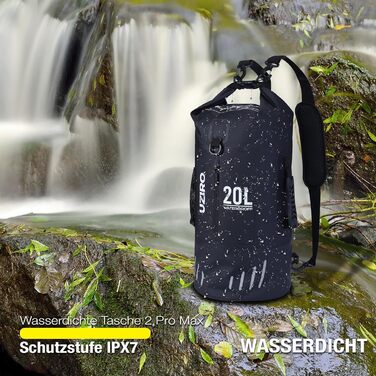 Водонепроникний рюкзак UZIRO 20L, Dry Bag, чорний