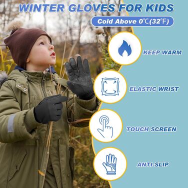 Рукавички для дітей Sukeen Softshell, теплі велосипедні рукавички, вітронепроникні, антиковзні, для їзди на конях, спортивні, для хлопчиків та дівчаток (L, чорний)