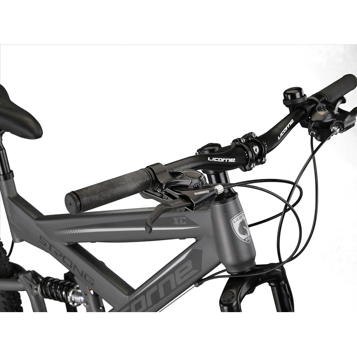 Гірський велосипед Licorne Bike Strong 2D Premium 29 дюймів, дискові гальма, 21 швидкість, повна амортизація, антрацит, для хлопців, дівчат, жінок і чоловіків