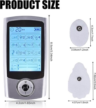 Пристрій TENS 16 режимів: електростимулятор для зняття болю та розслаблення м'язів. 16 програм, 20 рівнів інтенсивності, 2 канали, EMS, преміум електроди (білий)