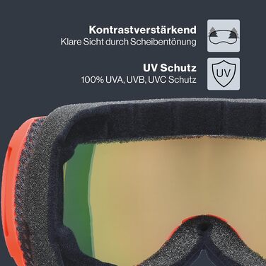 Гірськолижна маска uvex downhill 2100 CV з контрастною лінзою, широким оглядом та вузькою рамою, fierce red/orange-green
