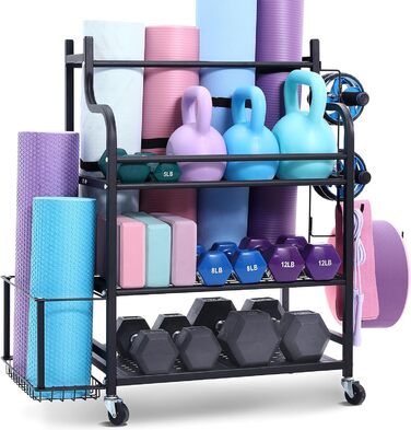 Стойка для йоги та гантелей VEVOR з коліщатами та гачками - 105 x 41 x 89 см