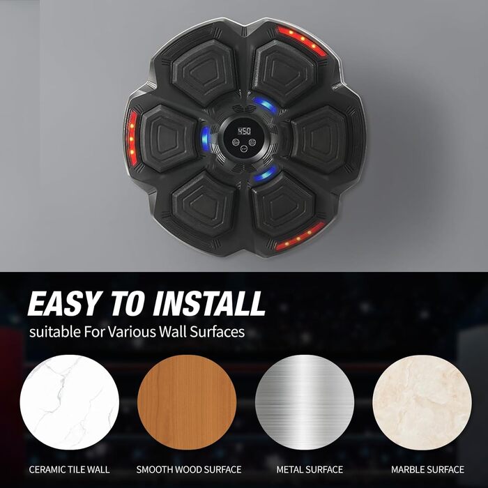 LEAFIA Музична боксерська машина: LED-дисплей, кріплення для боксерського мішка, Bluetooth, 9 режимів швидкості, підрахунок ударів, для зняття стресу та покращення реакції. Підходить для дорослих та дітей.