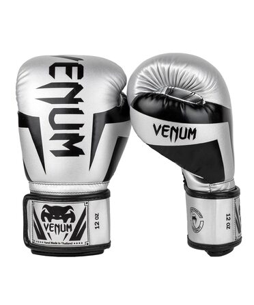 Боксерські рукавички Venum Elite сріблясто-чорні, 10 унцій (Oz)
