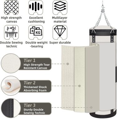 Боксерський мішок Canvas Boxsack для дорослих, 120 см, невикористаний, міцний, вантажопідйомність до 80 кг, білий