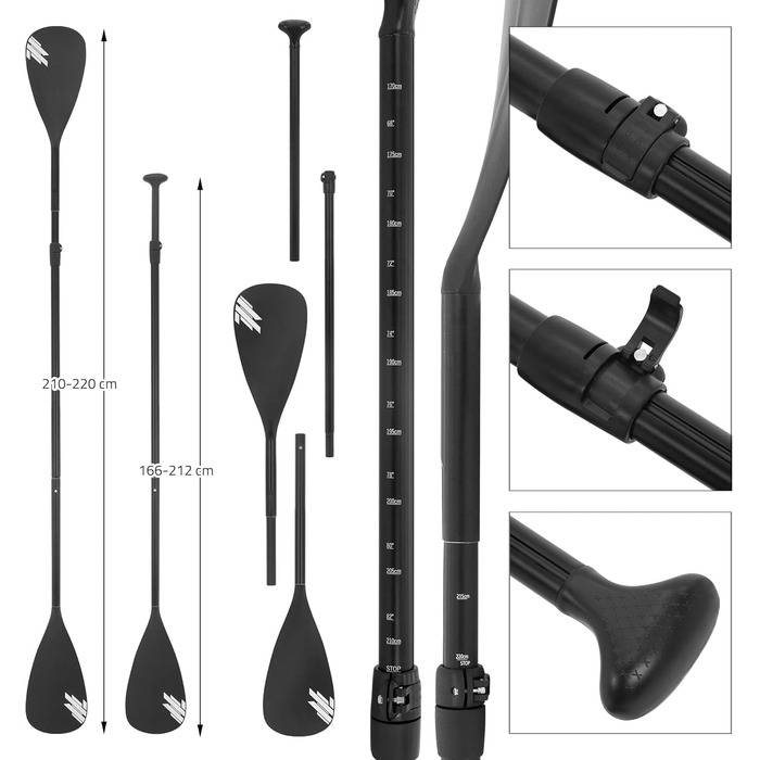 Надувна SUP-дошка ECD Germany 320x82x15 см з каяк-сидінням, комплект аксесуарів, чорна/блакитна/бірюзова/сіро-оранжева, ПВХ, алюмінієве весло, для серфінгу та веслування