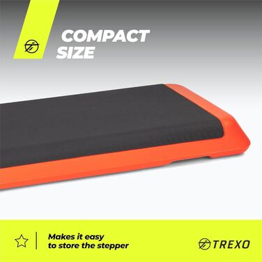 TREXO Степ-платформа для дому - степ-платформа для аеробіки з регулюванням висоти, фітнес та спорт, тренувальний пристрій для початківців та досвідчених, витримує до 250 кг, чорний/помаранчевий