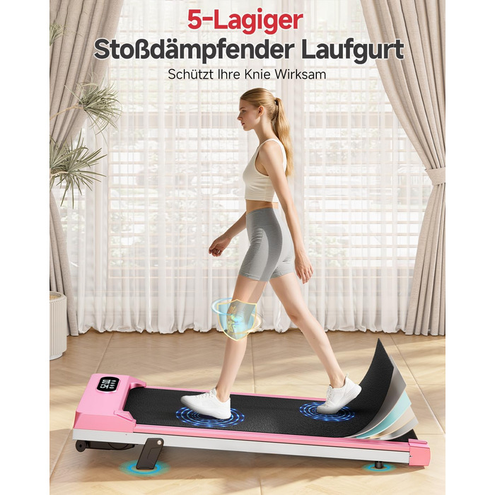Біговий килимок Dskeuzeew з нахилом - бігові доріжки для дому, офісу, регульований нахил, електричний, портативний, Walkpad з LCD-дисплеєм, рожевий