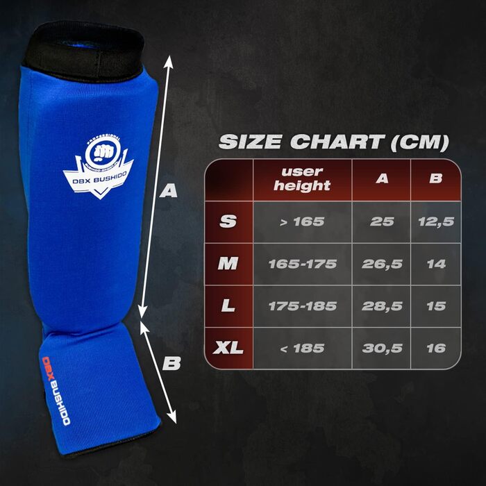 Захист для гомілки DBX Bushido Sport Flexibler L синій – для тайського боксу, ММА, кікбоксингу, анатомічна посадка