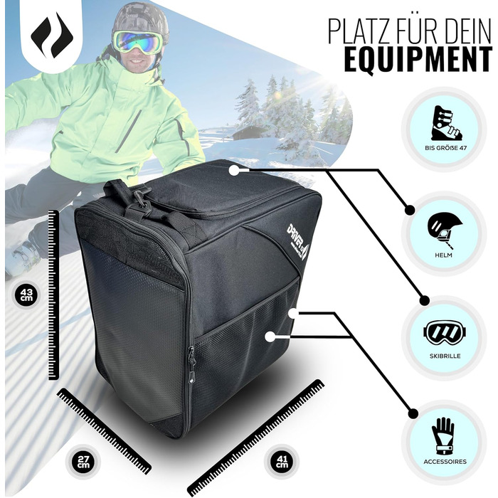 Чохол для лиж Driver13 з відділенням для шолома та регульованим плечовим ременем, 41 x 27 x 43 см, чорний