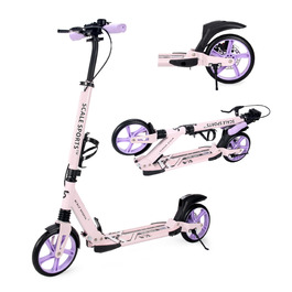 Самокат двоколісний складаний Kickscooter для дітей 8-12 років, підлітків та дорослих, фіолетовий: регульований кермо, колеса PU 200мм, дискове та ножне гальмо, ремінь для перенесення