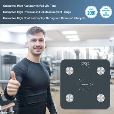Ваги Homebud з аналізом складу тіла, високоточною вагою, Bluetooth-синхронізацією через додаток, вимірюванням 13 параметрів, до 180 кг, LED-дисплей, сині